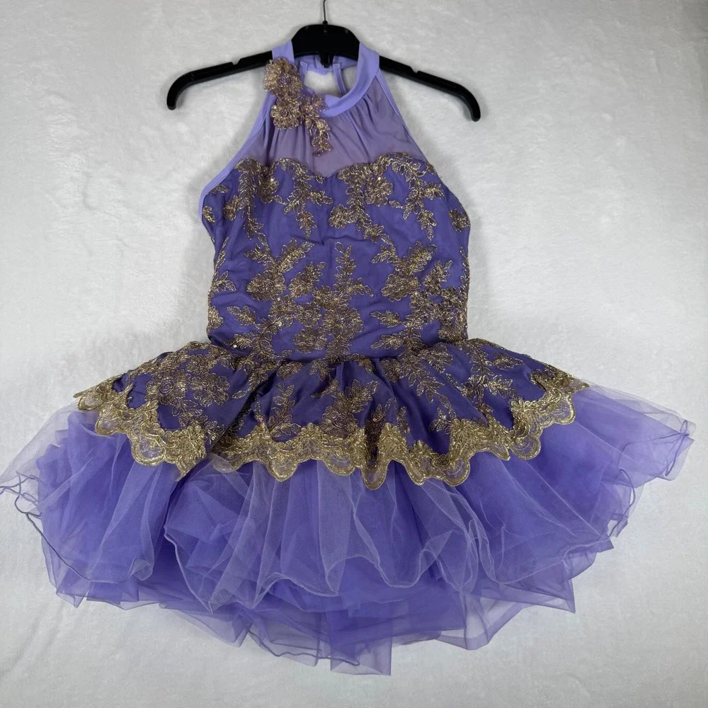 Revolution Dancewear Kids XLC Purple Gold Sequin Ballet Tutu Costume RC25706